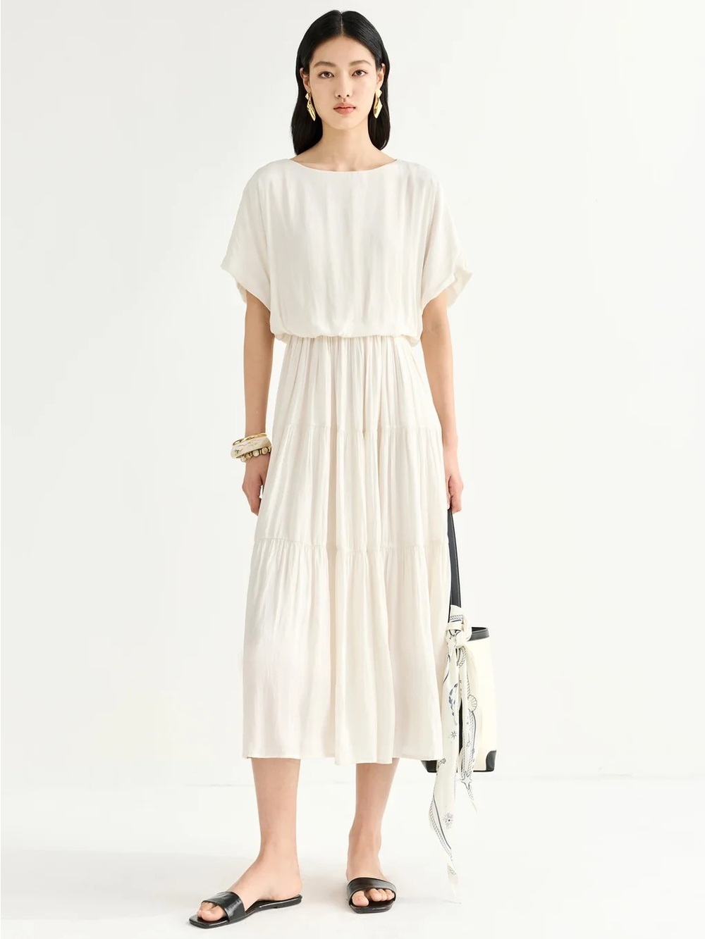 LILY Tiered Fit and Flare Dress small